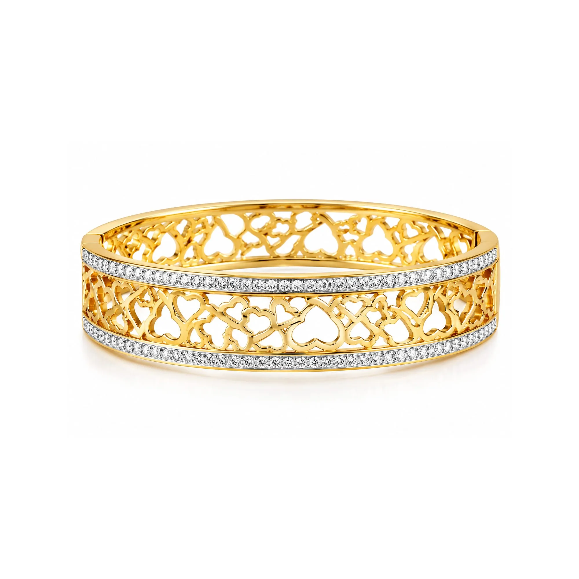 Gold Heart Design Crystal Bangle