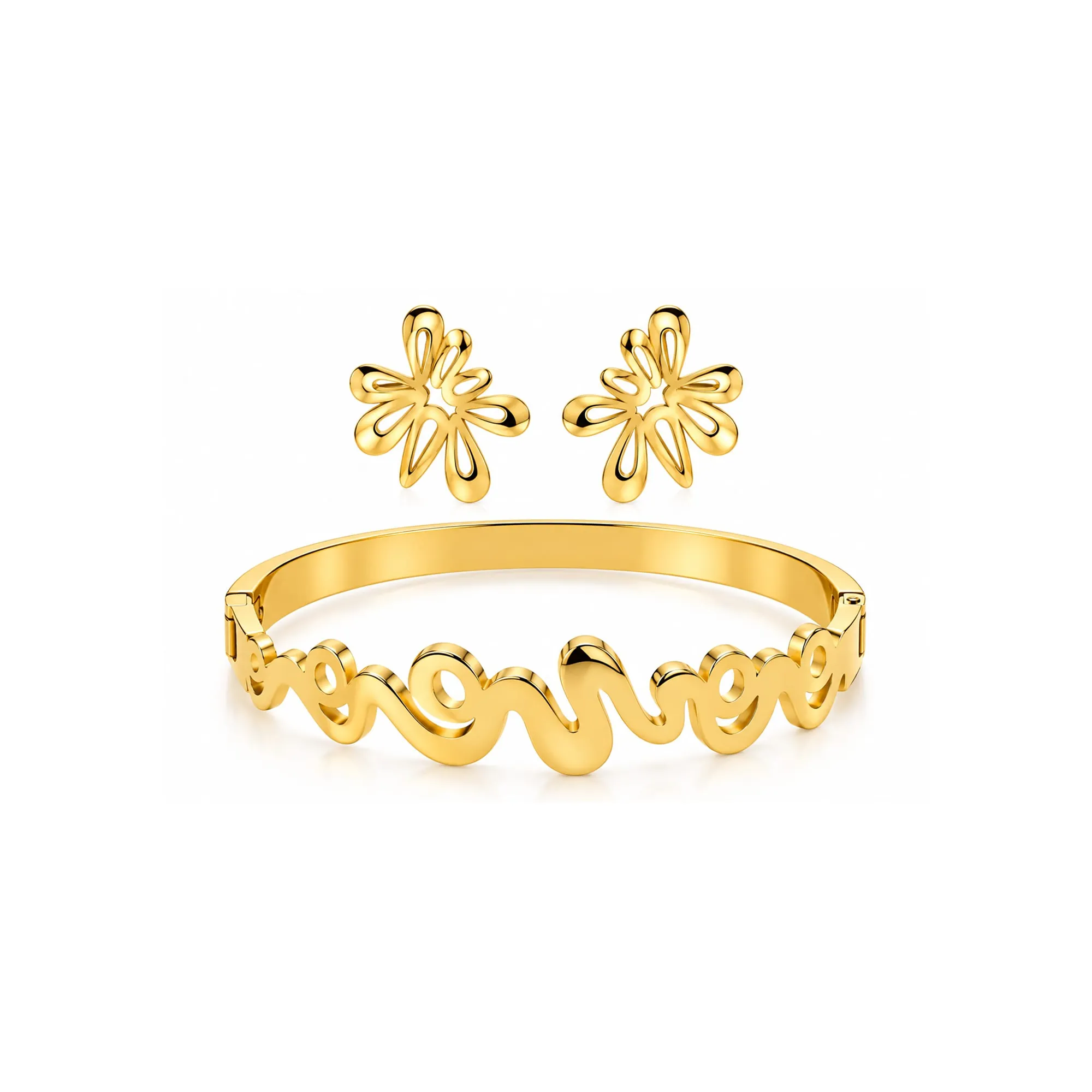 Premium Gold-Tone Floral Bracelet and Earrings Combo