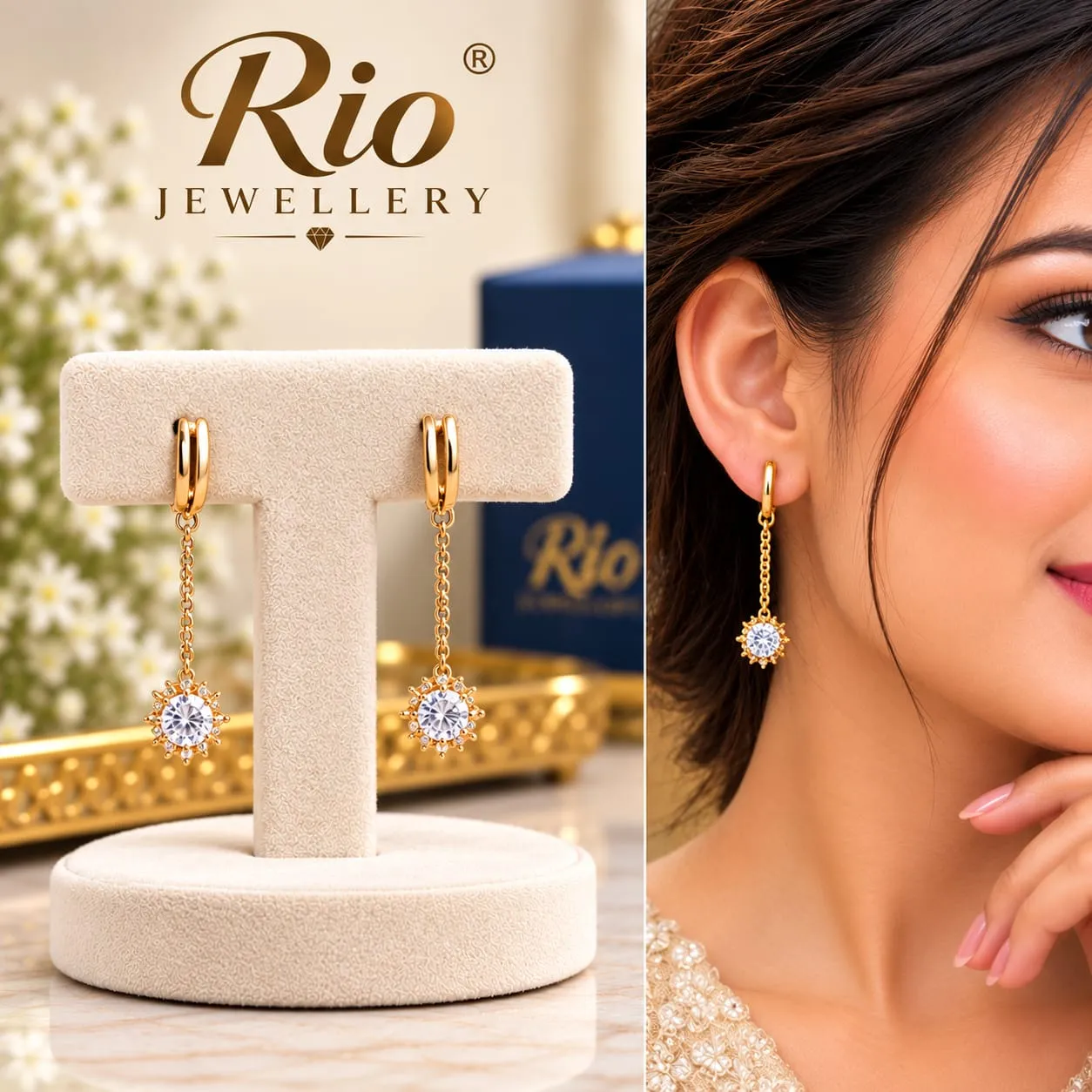 Gold-Tone Crystal Sunburst Drop Earrings