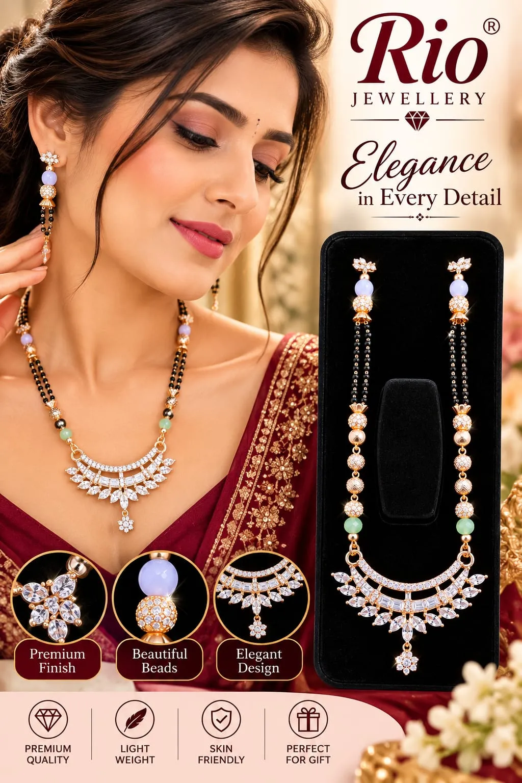Rose Gold American Diamond Necklace Set