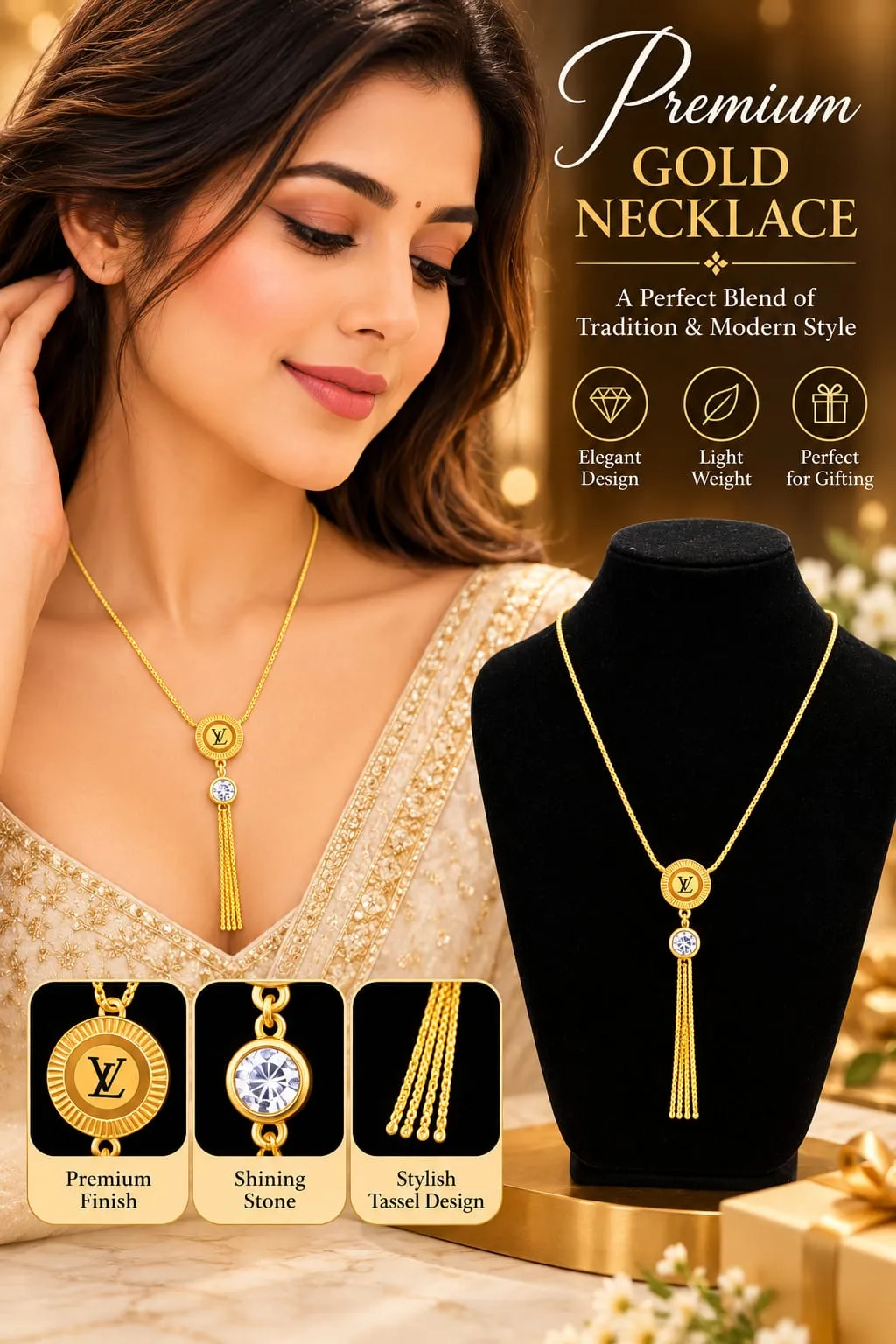 Premium Gold-Plated Tassel Pendant Necklace