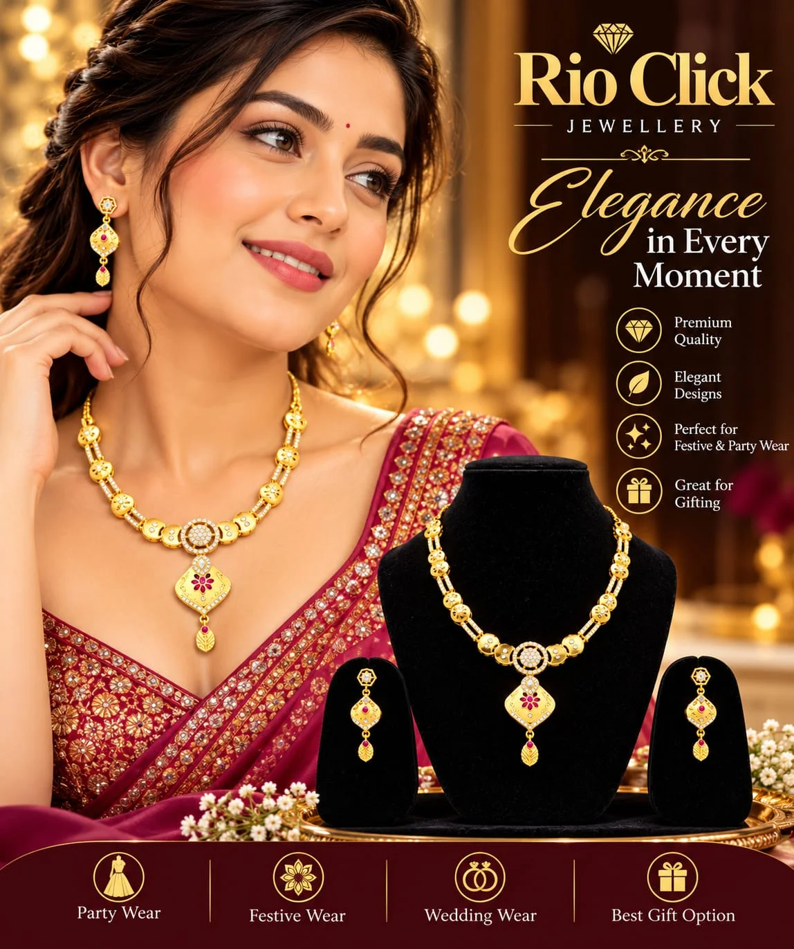 Sapphire Blue & Polki Crystal Aristocratic Bridal Collar Necklace Set