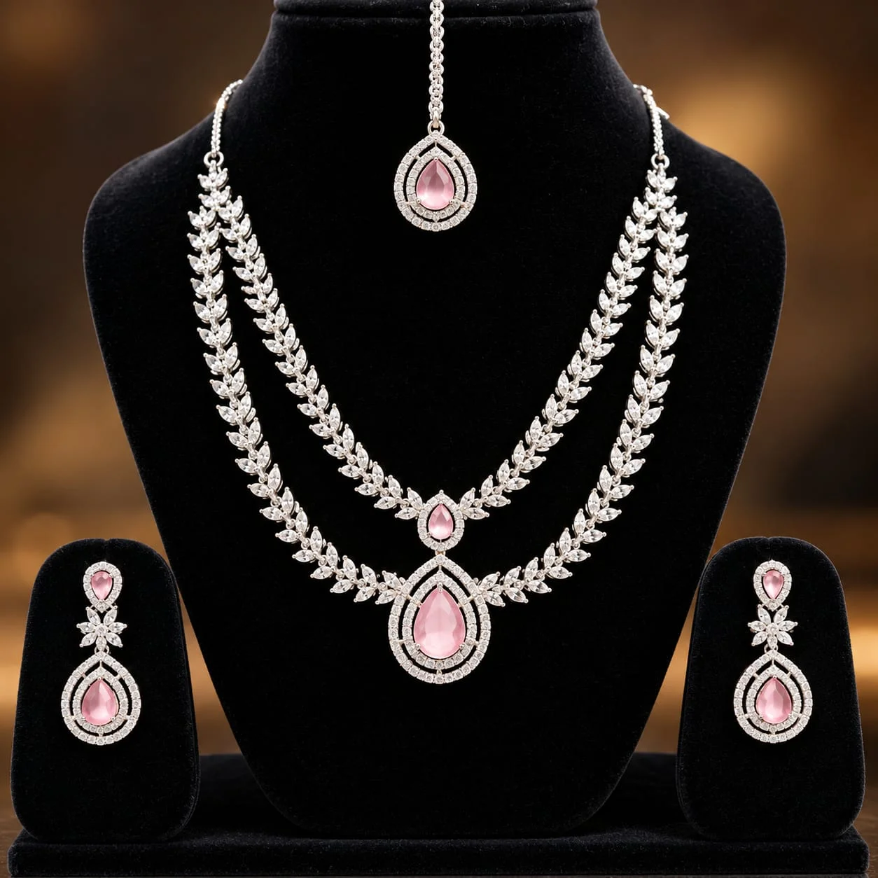 Kundan & Emerald Pink Beaded Royal Heritage Necklace Set