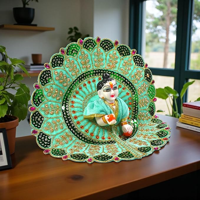 Kashyap G Poshak� Velvet Laddu Gopal Ji Dress | Winter Soft Warm Poshak with Stone Lace Border | Handmade Vastra for Thakur Ji Janmashtami Special